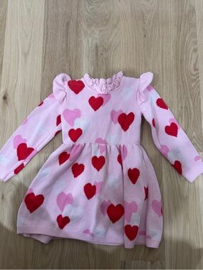 Janie and Jack Pink Knit Dress with Red and Light Pink Hearts